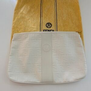 AUTHENTIC FENDI WHITE ZUCCA LARGE CLUTCH
